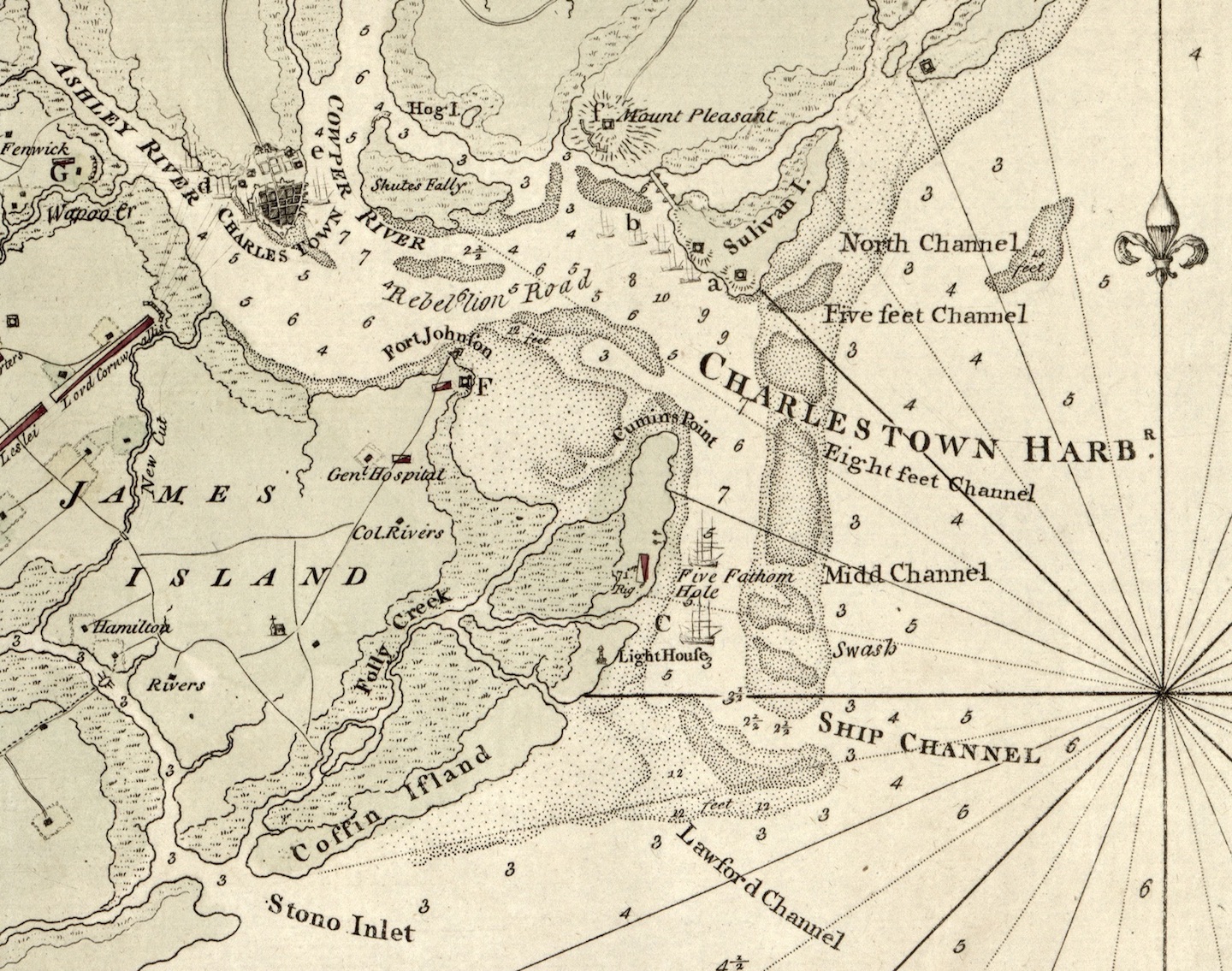 1780 George Sproule map of Charleston Harbor (Source: Library of Congress)