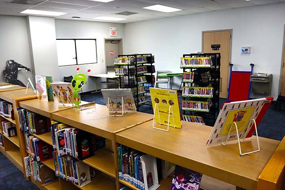 Bookshelves at the Cooper River Library
