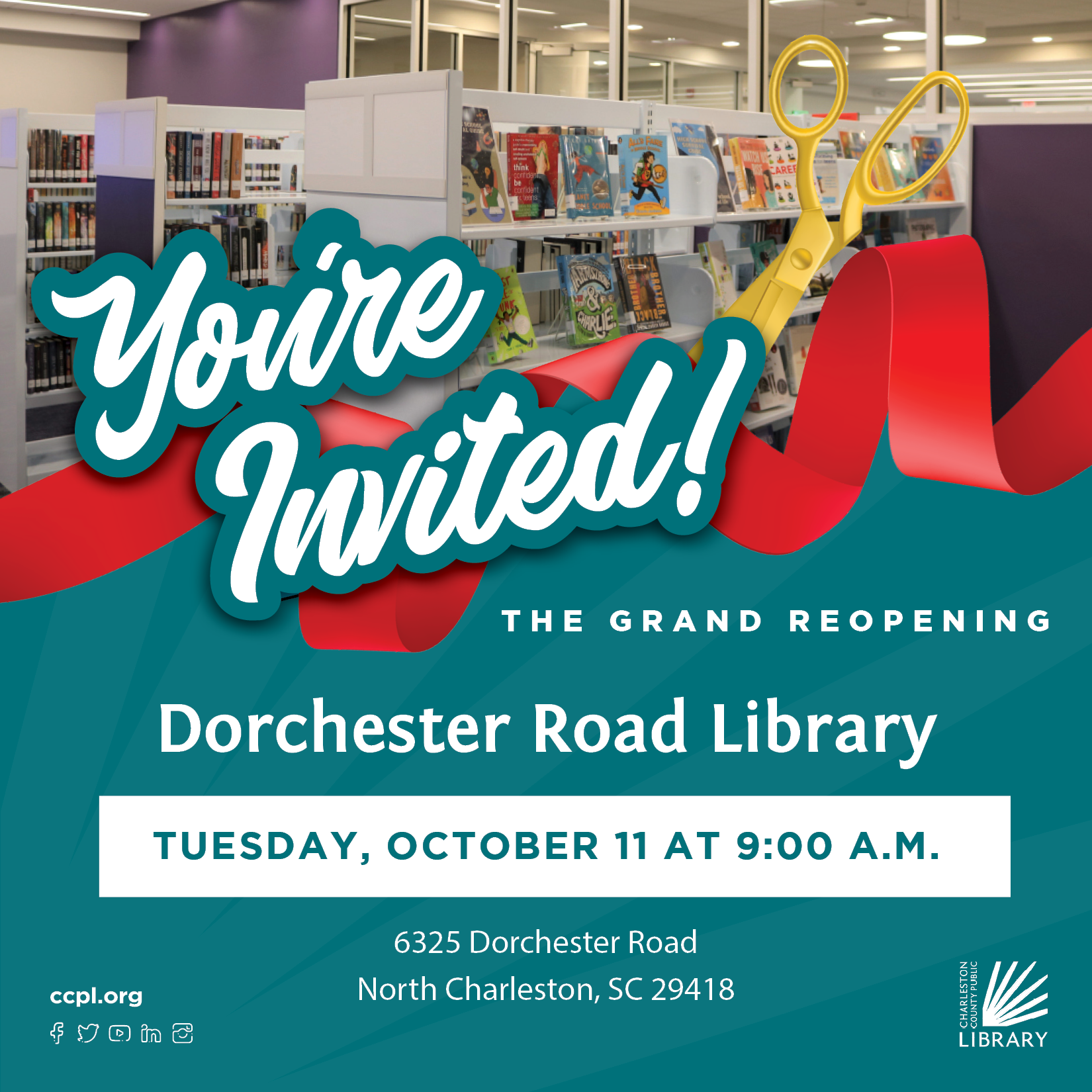 NEW DATE: CCPL to Open Renovated Dorchester Road Library on Oct. 11
