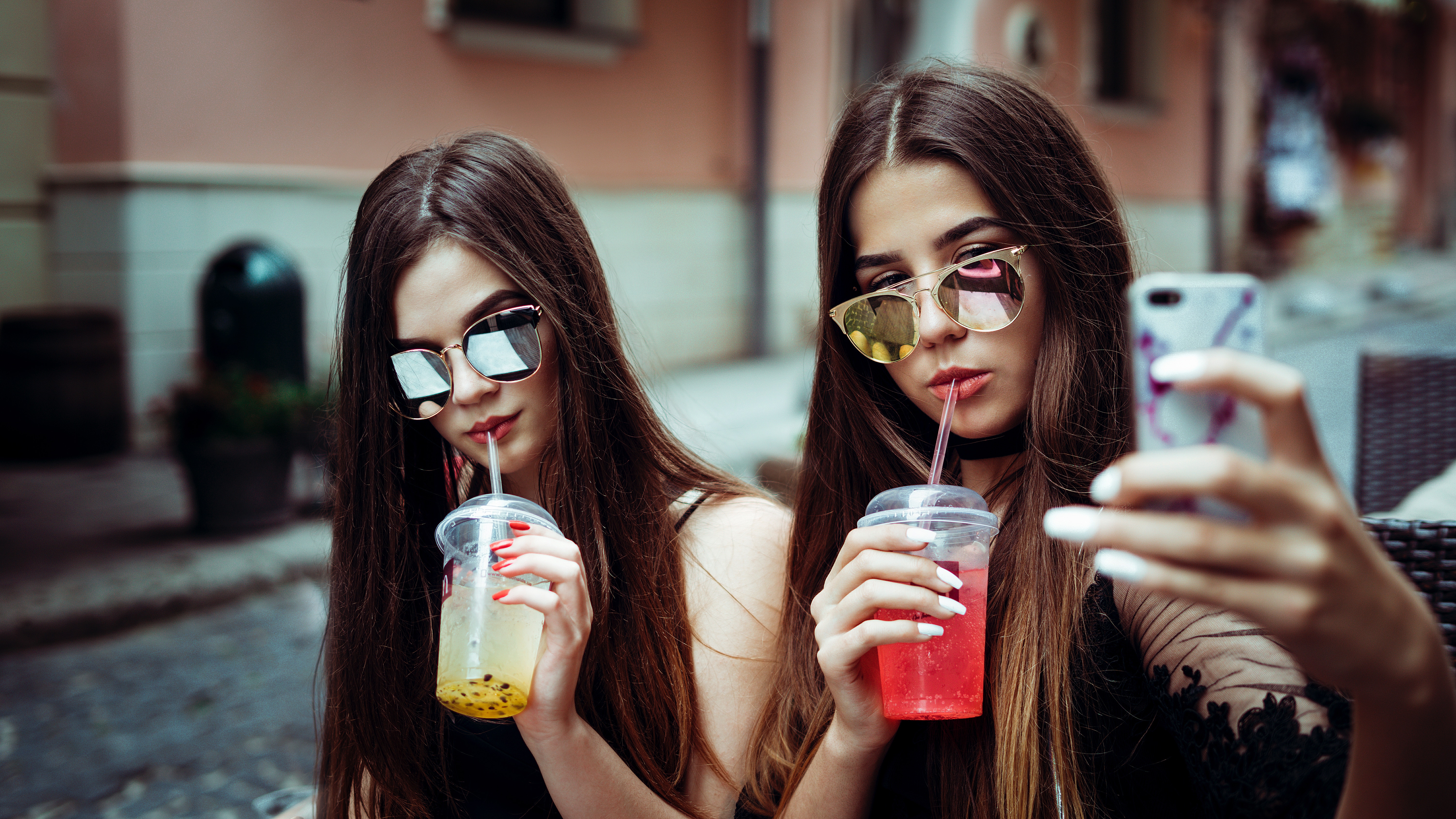 Teens with drinks - selfie