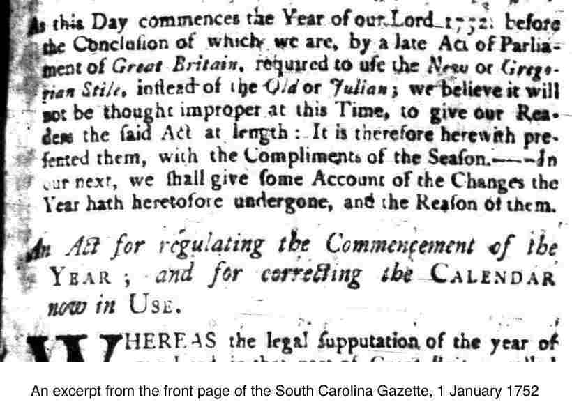The New “New Year” of 1752 | Charleston County Public Library