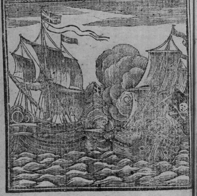 A 1725 depiction of pirates in combat from Johnson's History of the Pyrates