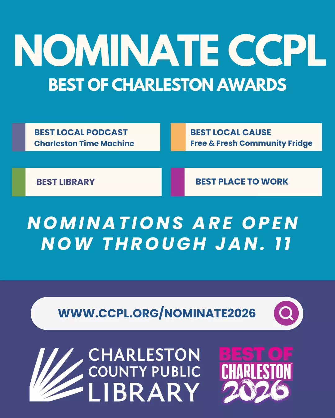 Nominate Charleston County Public Library for the Best of Charleston Awards