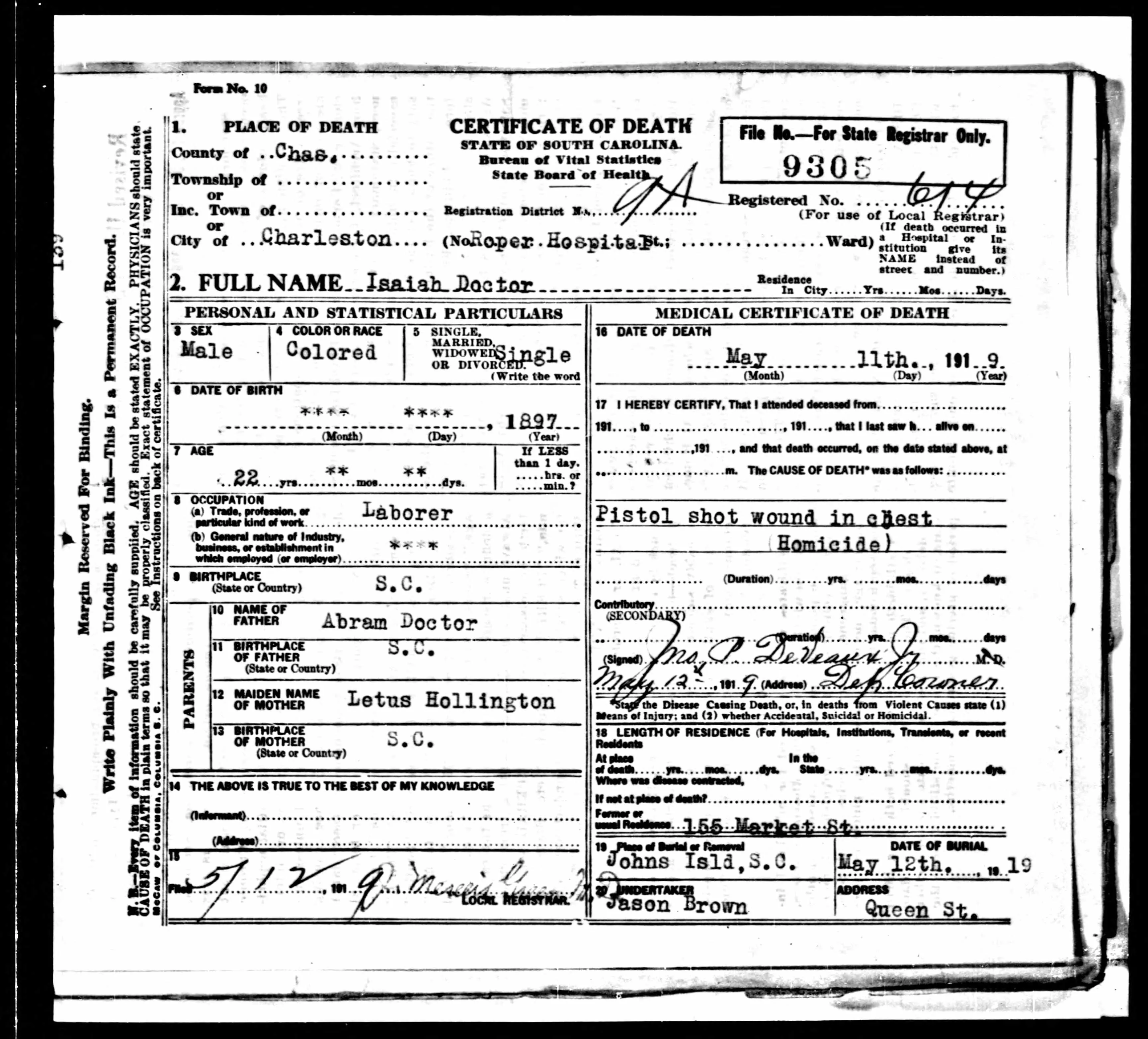 Doctor's death certificate.