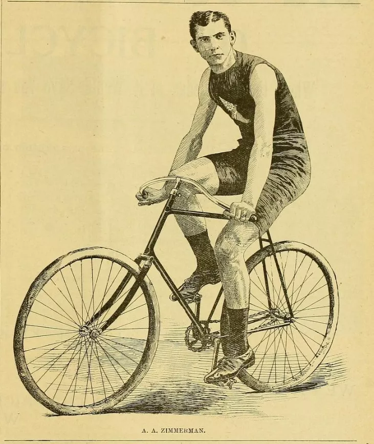 Arthur "Zimmy" Zimmerman, America's fastest rider in the 1890s. From Referee magazine, 11 August 1893.