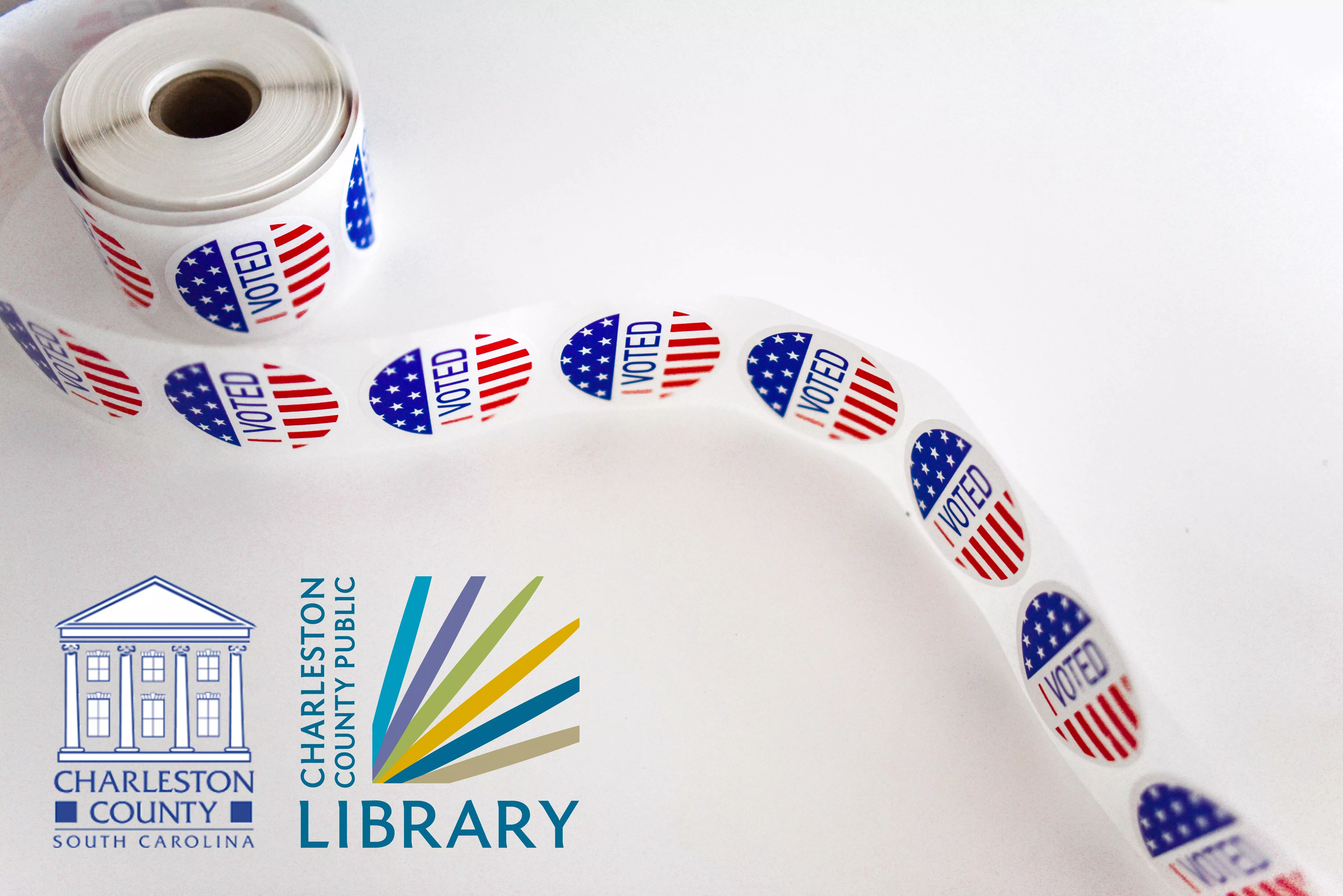 Voter registration graphic - I voted sticker - CCPL and GOV logos