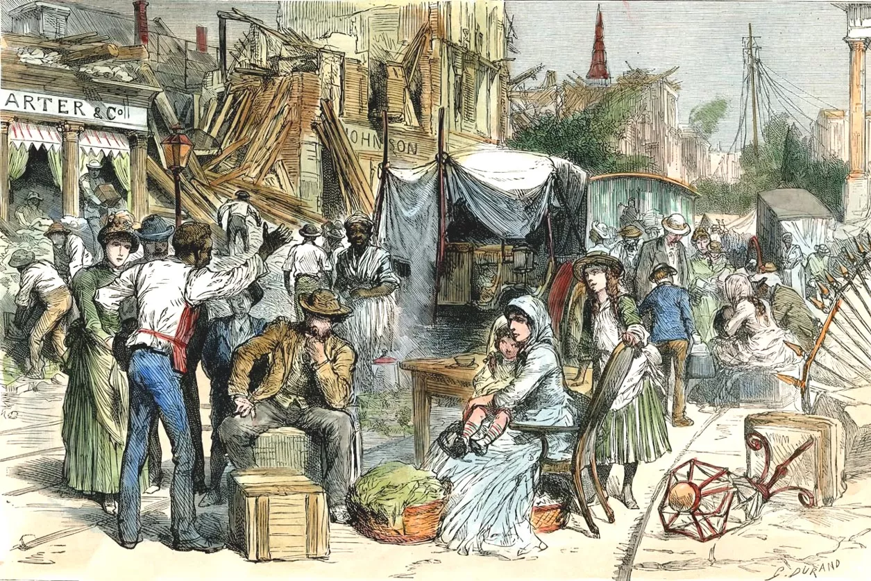 “Camping out in the streets,” from The Graphic, 25 September 1886, page 324, from the collections of the Charleston Archive at CCPL.